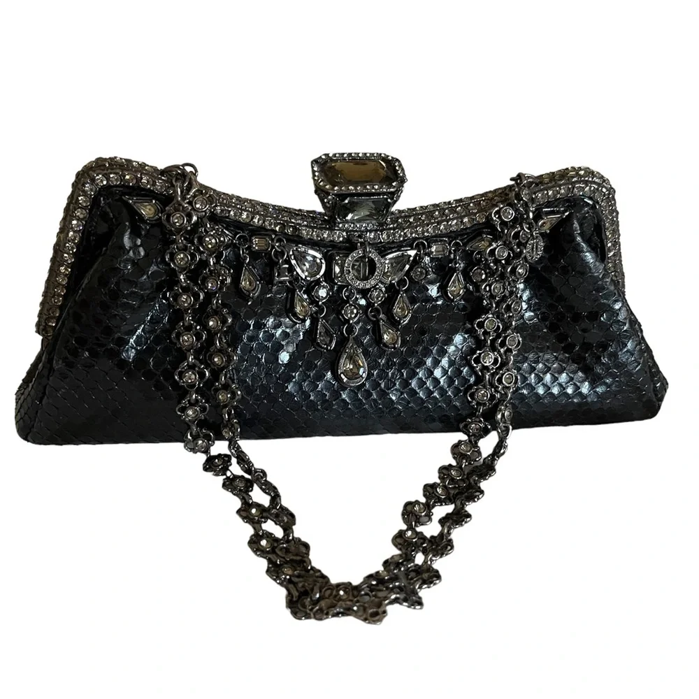 CLARA KASAVINA hand made black snake skin handbag clutch bag - Picture 3 of 16